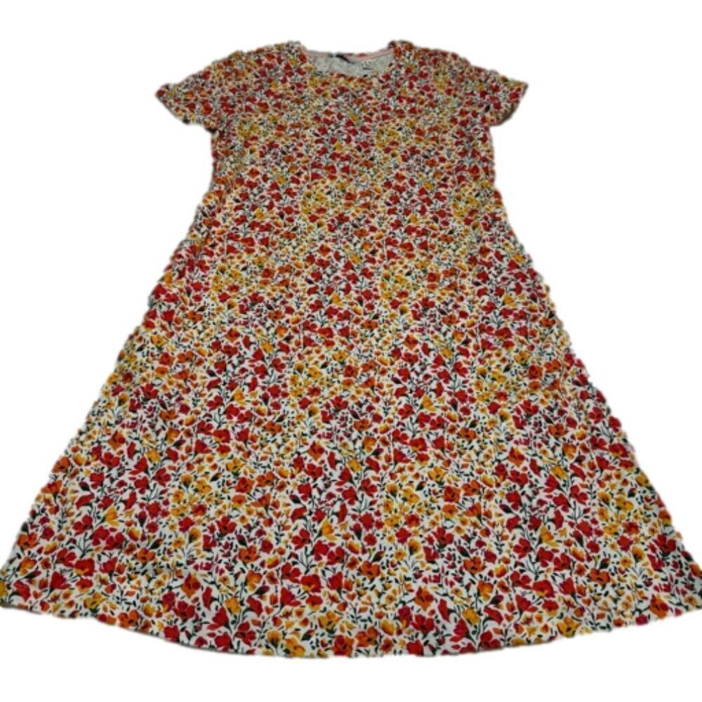 Isaac Mizrahi Live Orange Yellow Floral Short Sleeve A Line Dress Pockets SizeXS - Picture 11 of 12
